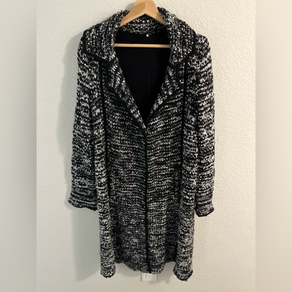 FREE PEOPLE Last Dance Duster/Cardigan Black/White Size: L - Picture 6 of 12